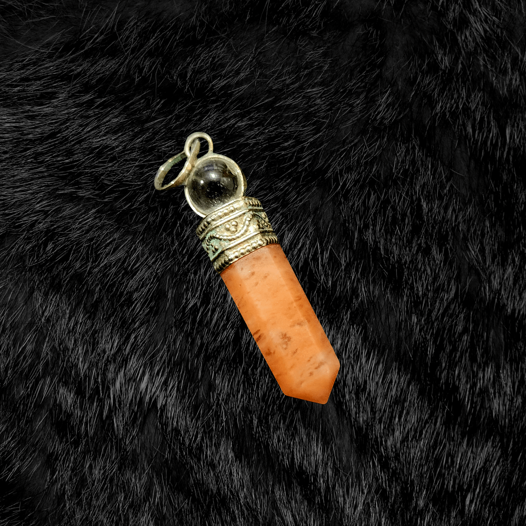 Orange Aventurine Pencil Pendant with Clear Quartz – Energy, Creativity & Clarity