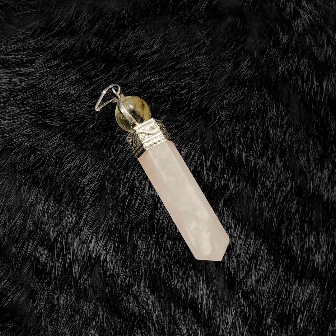 Rose Quartz Pencil Pendant with Clear Quartz Crown – Love & Clarity Amplifier